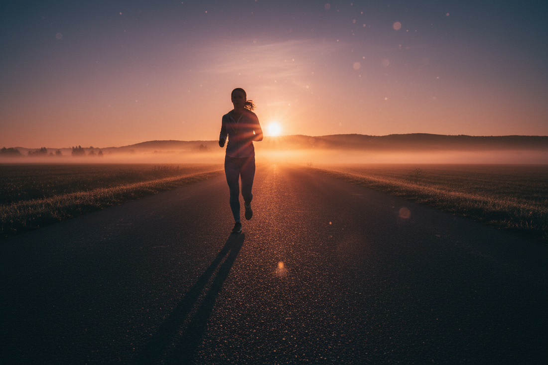 Person running at sunrise representing mindset, discipline and mental strength in fitness training