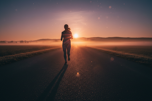 Person running at sunrise representing mindset, discipline and mental strength in fitness training