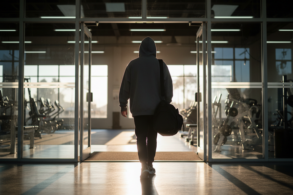 Man walking into gym entrance representing discipline, consistency and the daily commitment to training