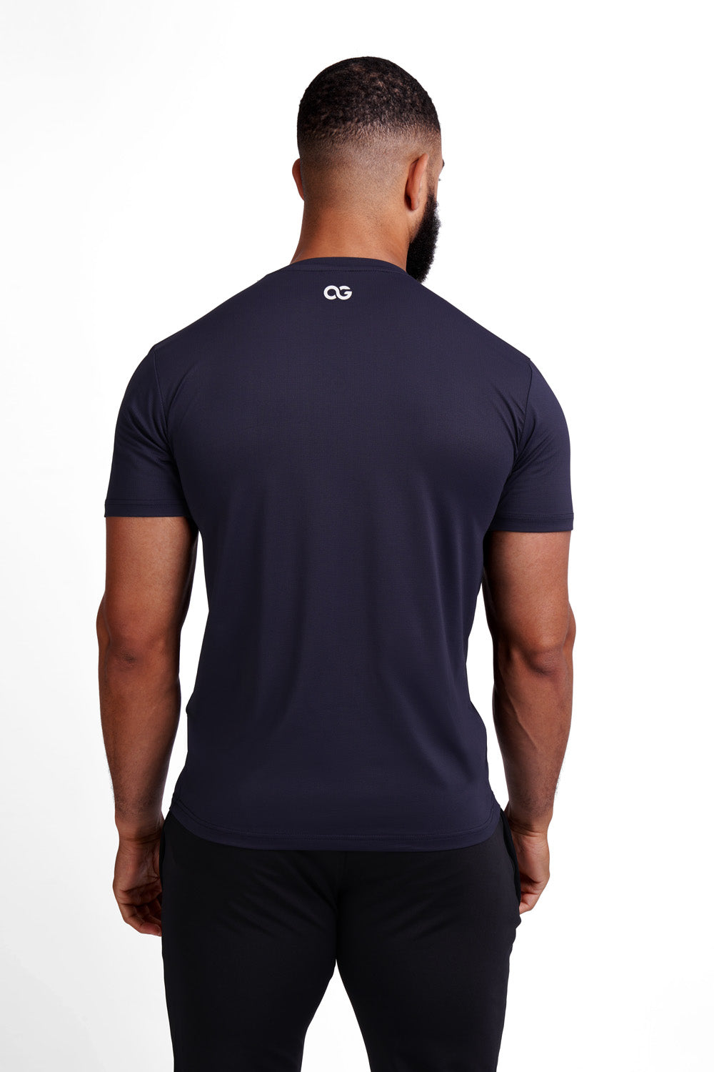OG Men's Premium Performance Tee Midnight Navy - Back, muscle fit, white OG logo on chest - Original Greatness