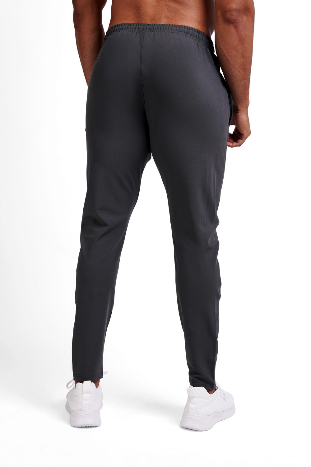 Back view of Silver Grey OG performance training pants, tapered fit with ankle zip