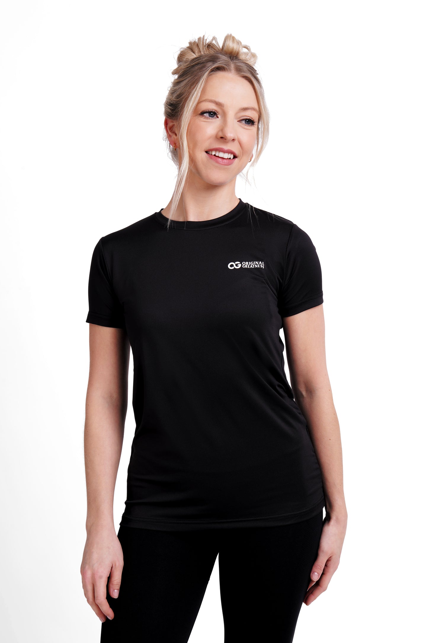 OG Women's Training Set Black Pink - Performance Tee and Seamless Leggings Front View - Original Greatness

