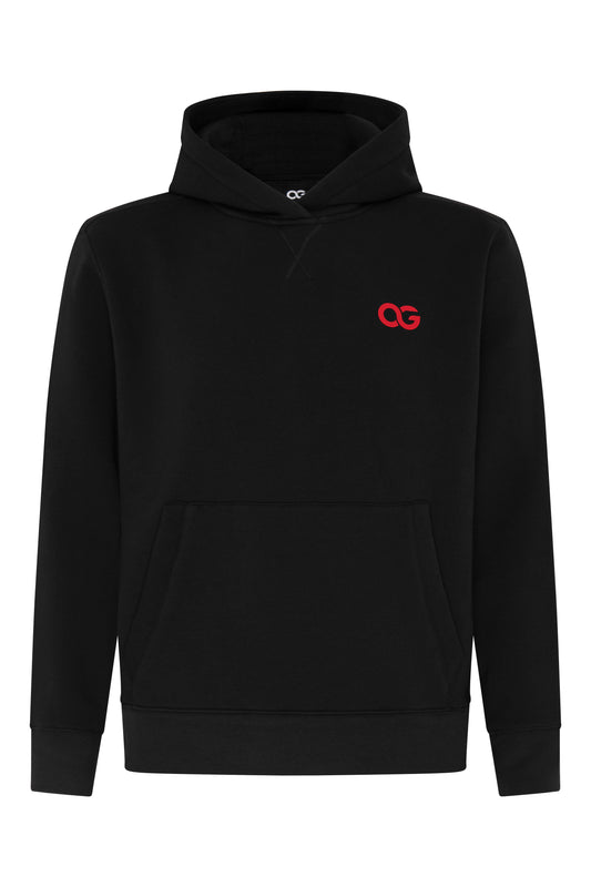 OG Essential Hoodie Black - Front View with Red OG Logo - Original Greatness