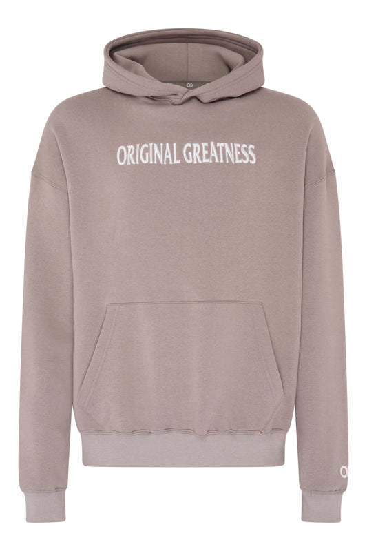 OG Essential Hoodie Sand - Front View with Original Greatness Embroidery - Original Greatness